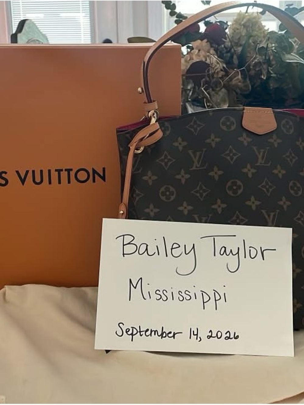 Louis Vuitton Monogram Canvas Shoulder Bag with Vachetta Trim and Red Interior